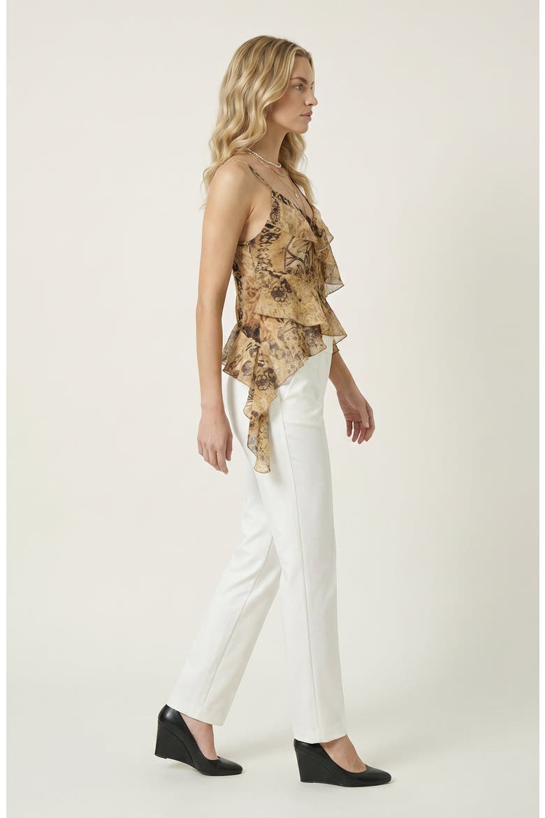 Ruffled Lightweight Layered Hem Spaghetti Strap Top, Alternate, color, Brown