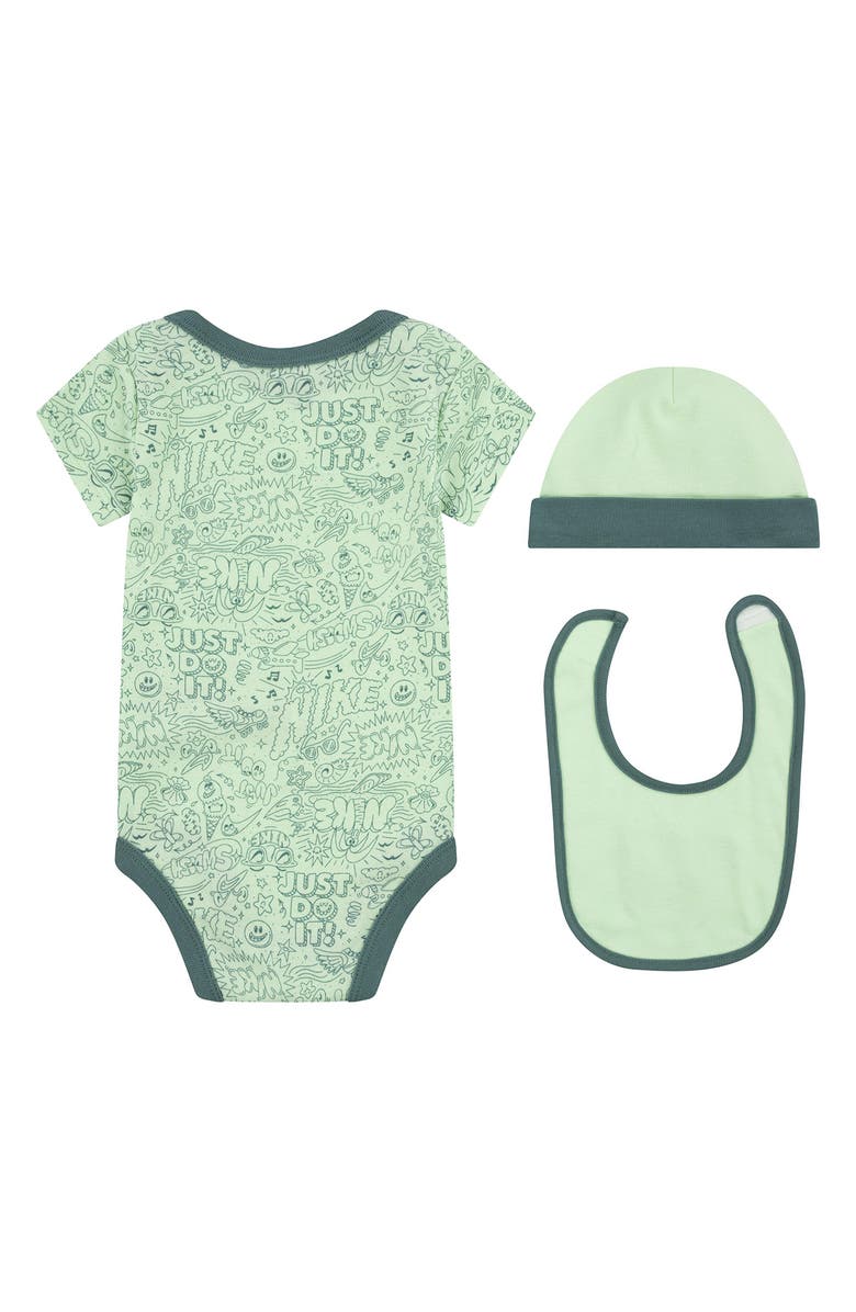 Nike Bodysuit, Bib & Hat Set, Alternate, color, Vapor Green