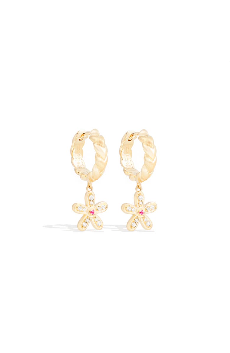 Campbell + Charlotte Juju Flower Charm Huggie, Alternate, color, Gold