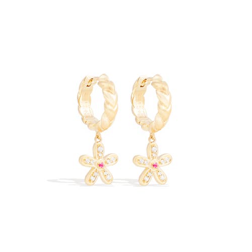 Campbell + Charlotte Juju Flower Charm Huggie In Gold