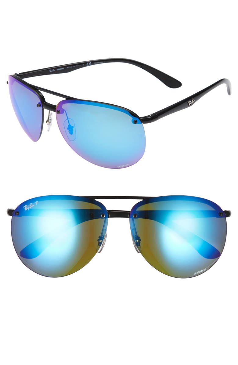 Ray-Ban 64mm Oversized Polarized Mirrored Rimless Aviator Sunglasses, Main, color, 