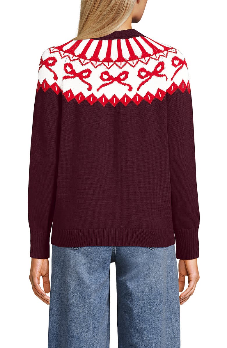 Lands
 End Drifter Jacquard Raglan Crew Neck Sweater, Alternate, color, Burgundy Bow Fairisle