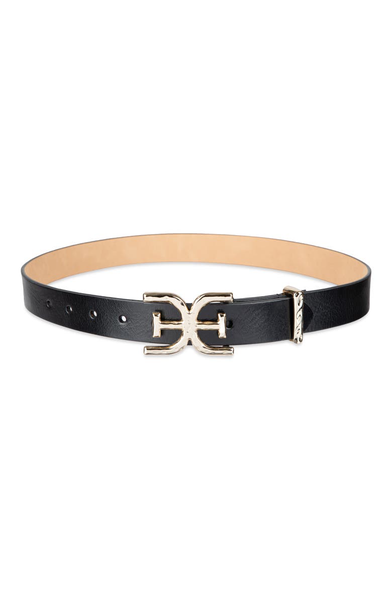 Hammered Logo Buckle Belt, Main, color, BLACK
