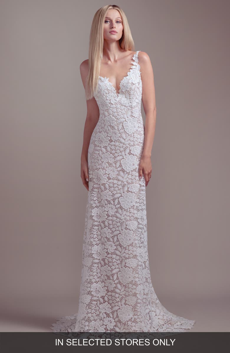 Blush by Hayley Paige Atlas V-Neck Lace Wedding Dress, Main, color, 
