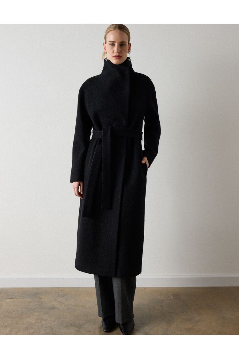 Funnel Belted Wrap Coat, Main, color, Black