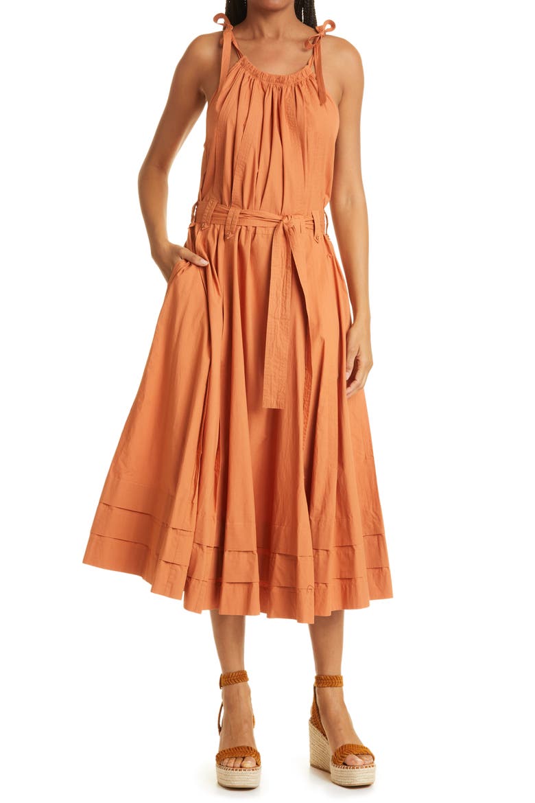 Joni Halter Neck Cotton Dress, Main, color, CLAY