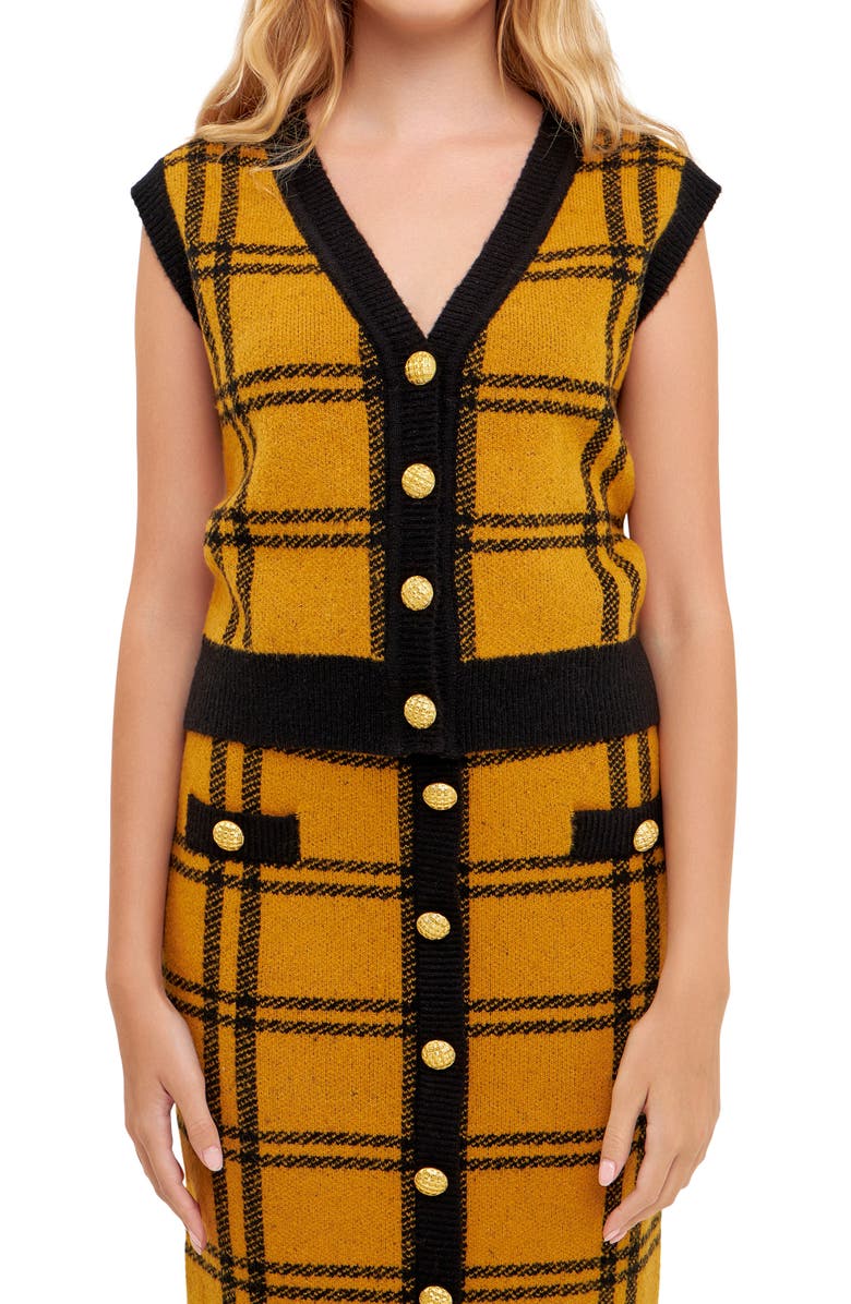 English Factory Plaid Double Knit Sweater Vest, Main, color, 