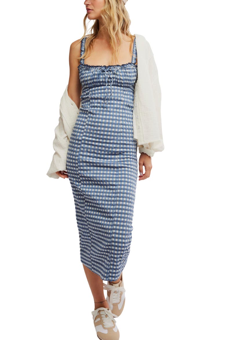 Lucinda Gingham Check Stretch Cotton Dress, Alternate, color, INDIGO COMBO