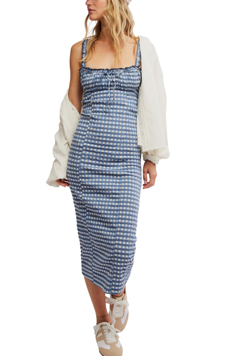Free People Lucinda Gingham Check Stretch Cotton Dress, Alternate, color, Indigo Combo