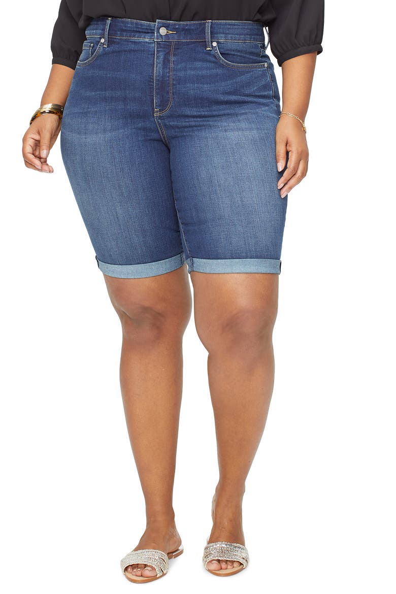 Briella Cool Embrace Roll Cuff Denim Shorts, Main, color, JUNIPERO