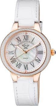 GV2 Astor II Swiss Diamond Leather Strap Watch, 36mm - 0.0193 ctw