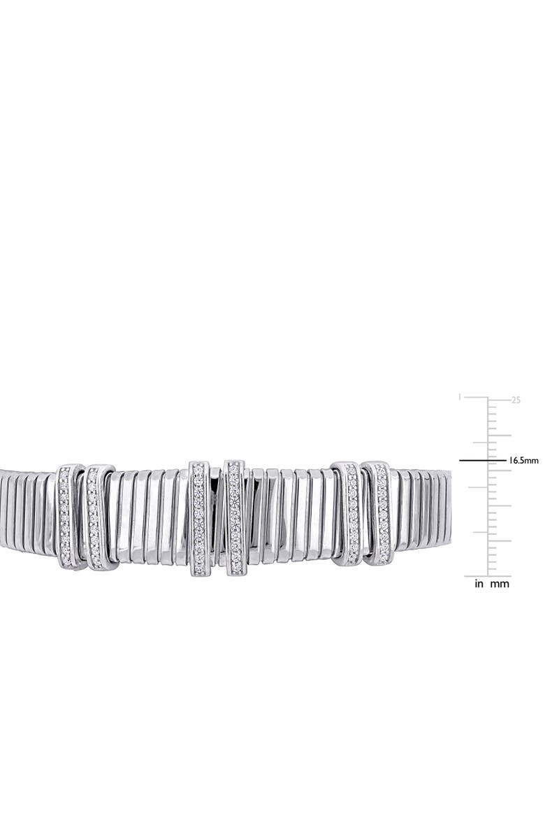 Cubic Zirconia Omega Wide Bangle Bracelet Two-Tone, Alternate, color, Sterling Silver