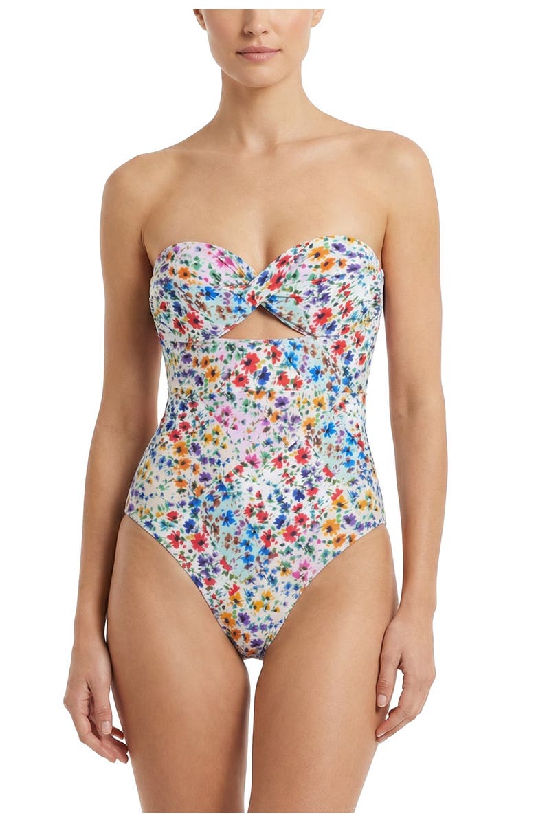 Change of Scenery Ella Twist Bandeau One-Piece Swimsuit, Main, color, Wildflower Patch