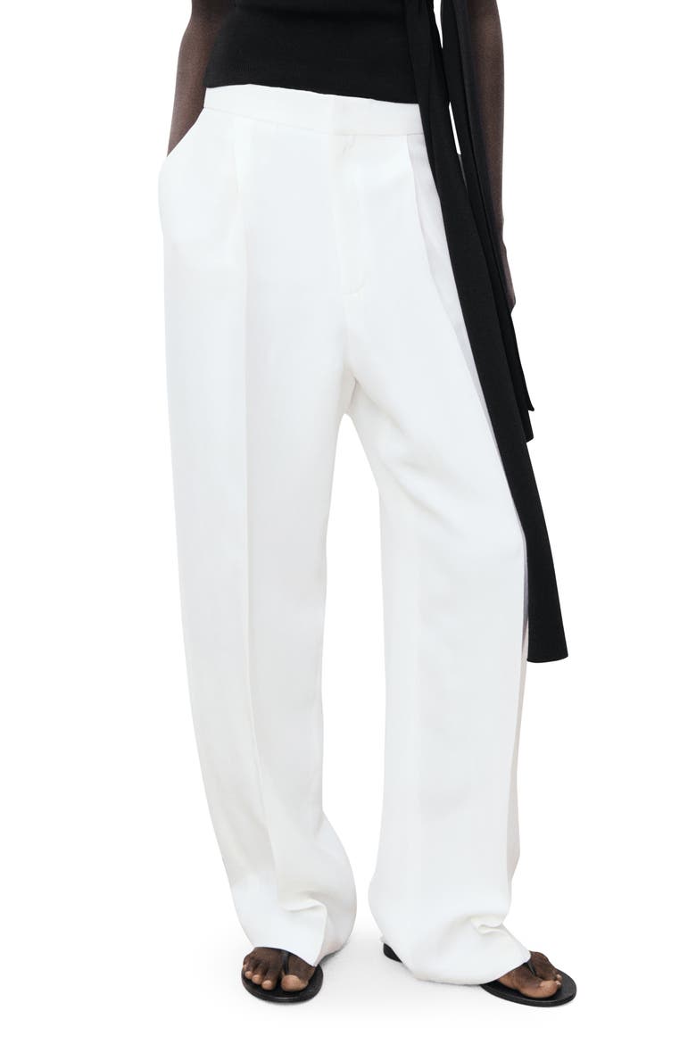 Pleated Straight Leg Pants, Main, color, WHITE