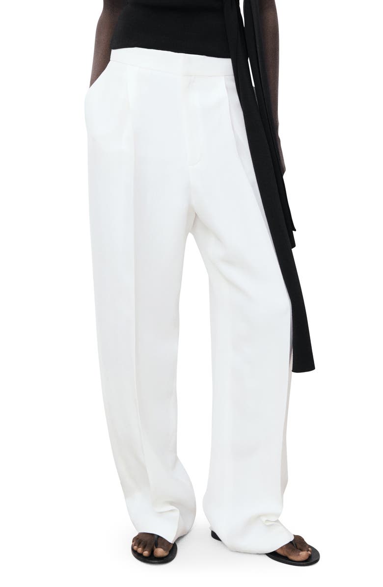 MANGO Pleated Straight Leg Pants, Main, color, White