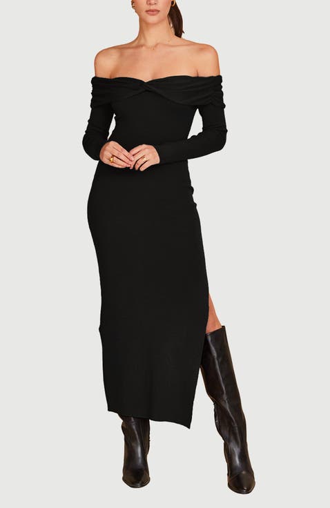 Off Shoulder Sweater Midi Dress