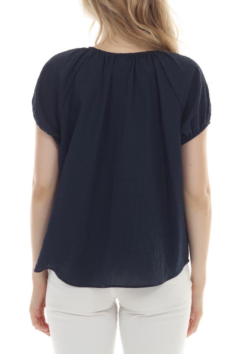 Button Front Short Sleeve Top, Alternate, color, NAVY