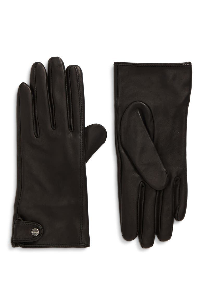 Leather Gloves with Strap, Main, color, BLACK