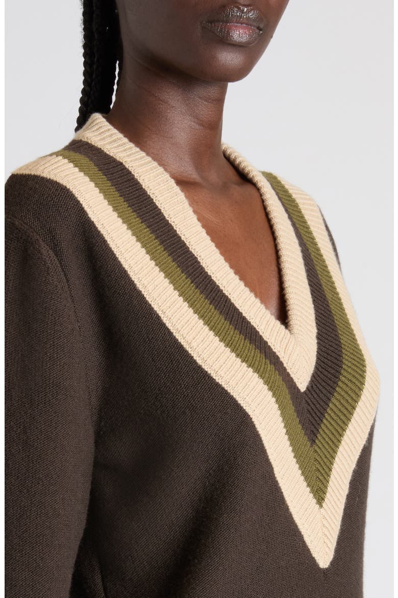 Maglia Virgin Wool V-Neck Sweater, Alternate, color, BROWN/ BEIGE