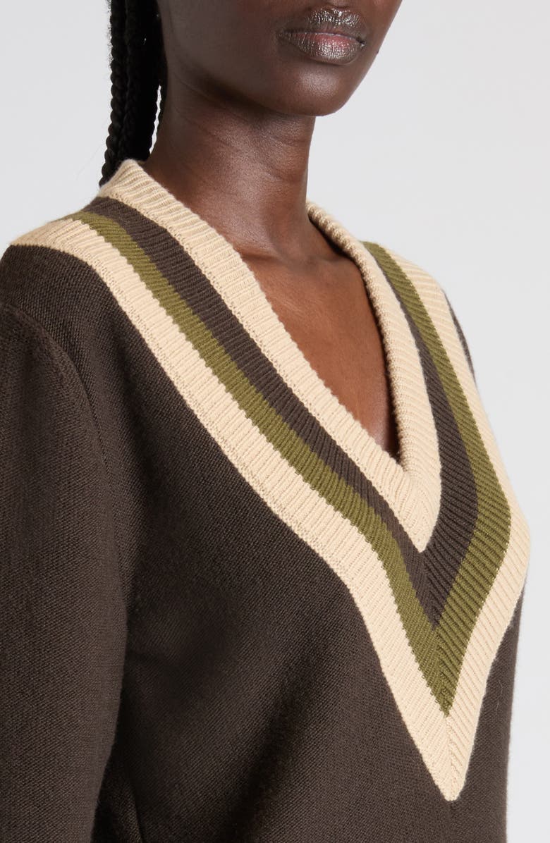 Valentino Maglia Virgin Wool V-Neck Sweater, Alternate, color, Brown/ Beige