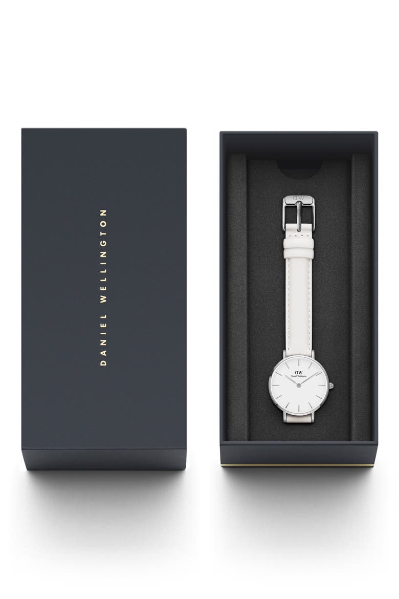 Classic Petite Bondi Leather Strap Watch, 28mm, Alternate, color, WHITE/ SILVER