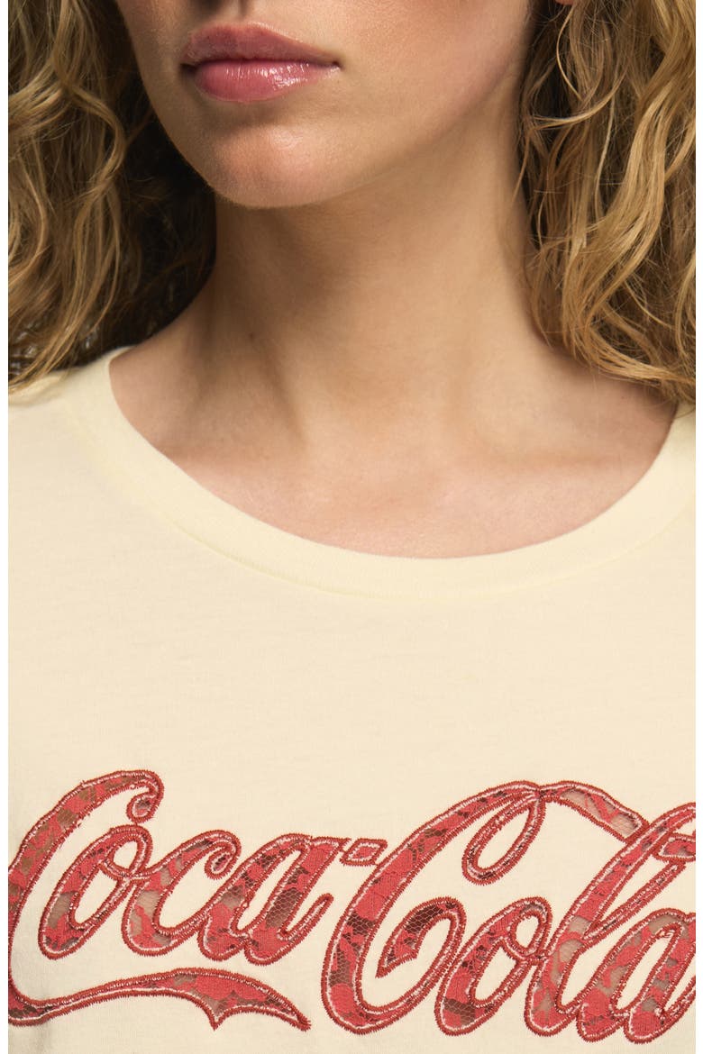 Coca Cola Lace Logo Graphic Cotton T-Shirt, Alternate, color, CANOLI CREAM