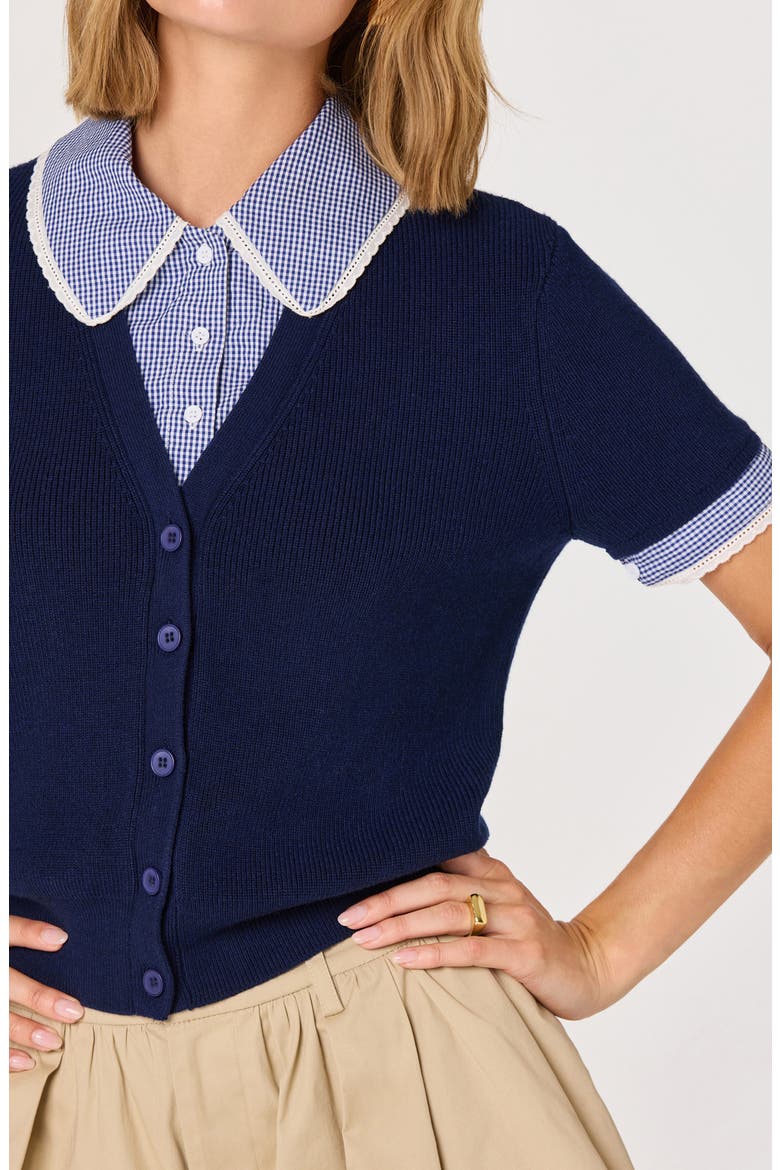Marlee Mixed Media Cardigan, Alternate, color, NAVY PLAID