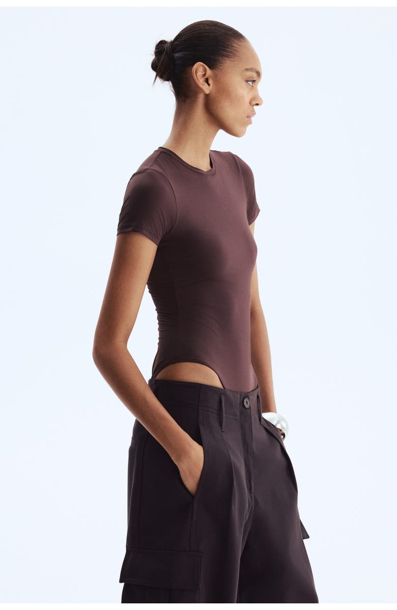H&M Short-sleeved Microfibre Body, Alternate, color, Dark Brown