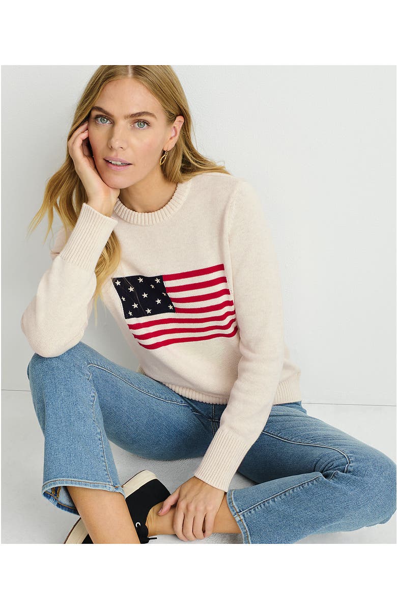 Lands' End Plus Size Drifter Crew Neck Jersey Pull Over Sweater, Alternate, color, Oatmeal Heather Flag