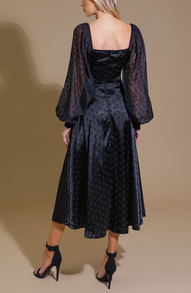 FLYING TOMATO Polka Dot Long Sleeve Maxi Dress, Alternate, color, Black