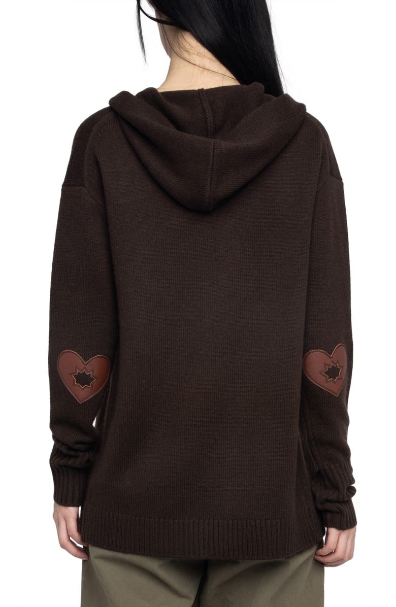 Zadig & Voltaire Elbow Patch Wool & Cashmere Hooded Cardigan, Alternate, color,