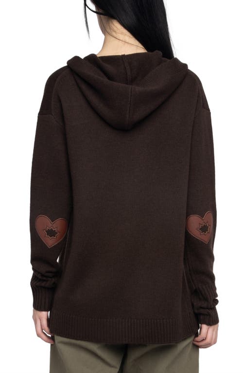 Zadig & Voltaire Elbow Patch Wool & Cashmere Hooded Cardigan In Brown