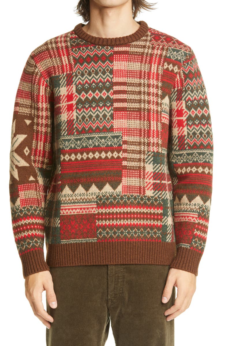 BEAMS Plus Patchwork Jacquard Wool Blend Sweater, Main, color,