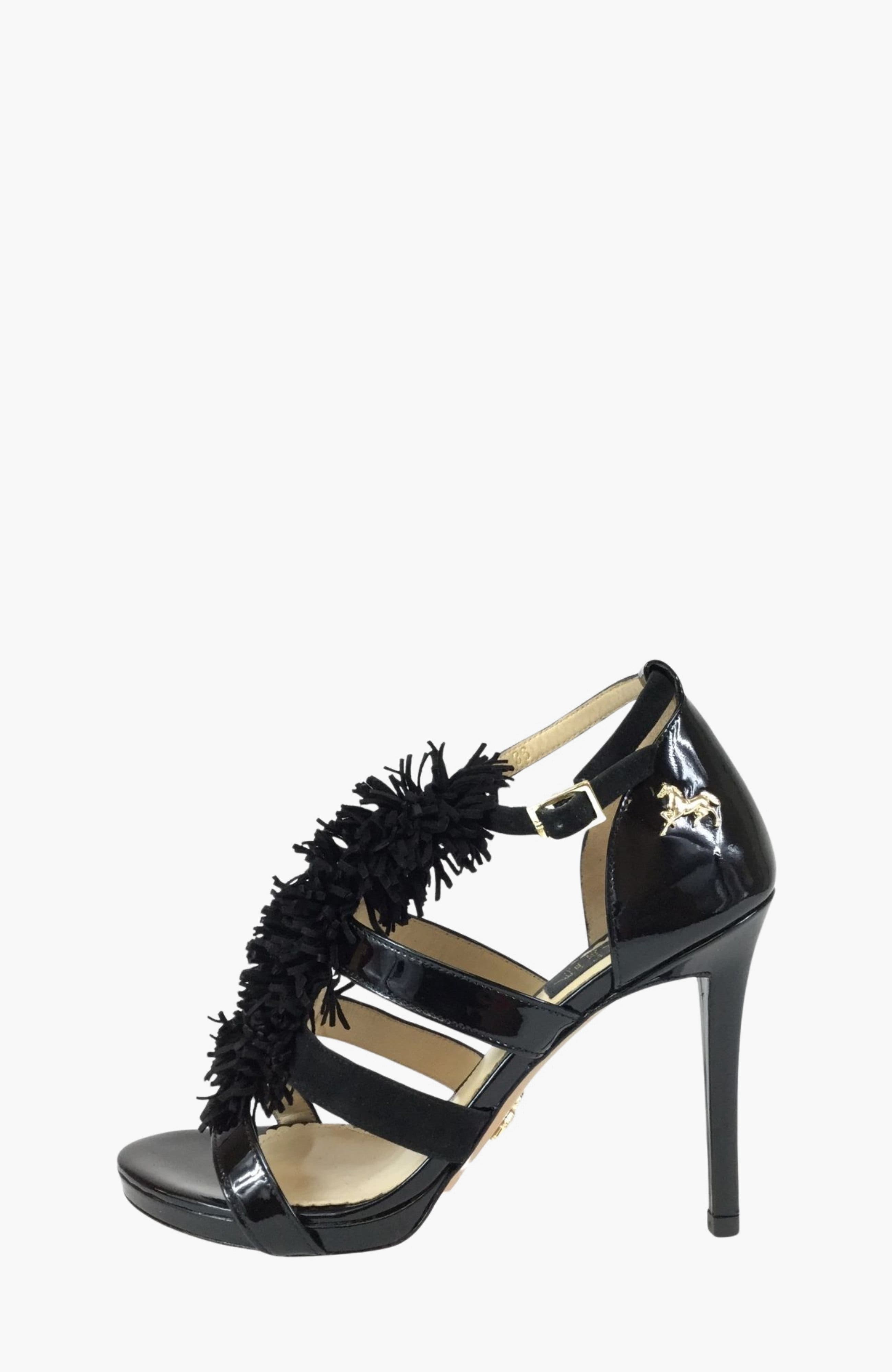 Fringe High Heel Sandals, Alternate, color, Black