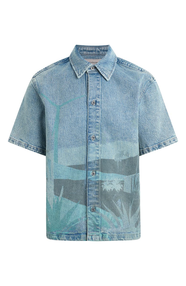 Hudson Jeans Graphic Denim Short Sleeve Button-Up Shirt, Alternate, color,