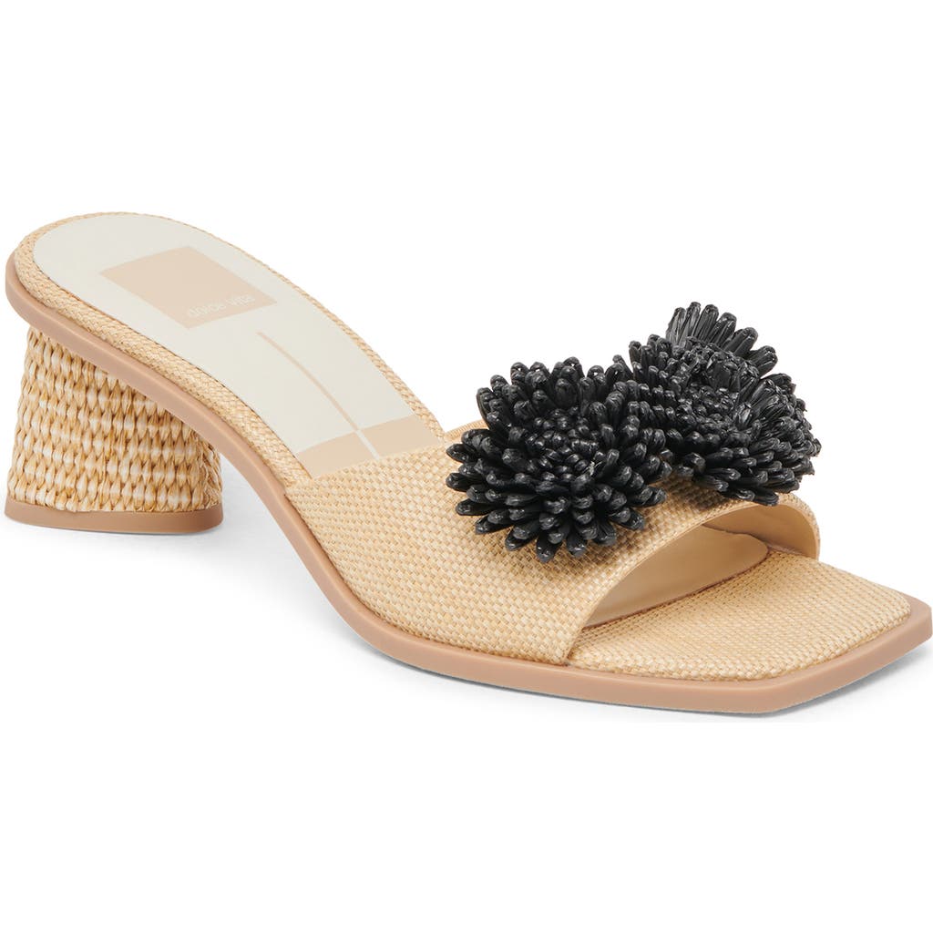 Dolce Vita Benoit Raffia Slide Sandal In Natural/black Raffia