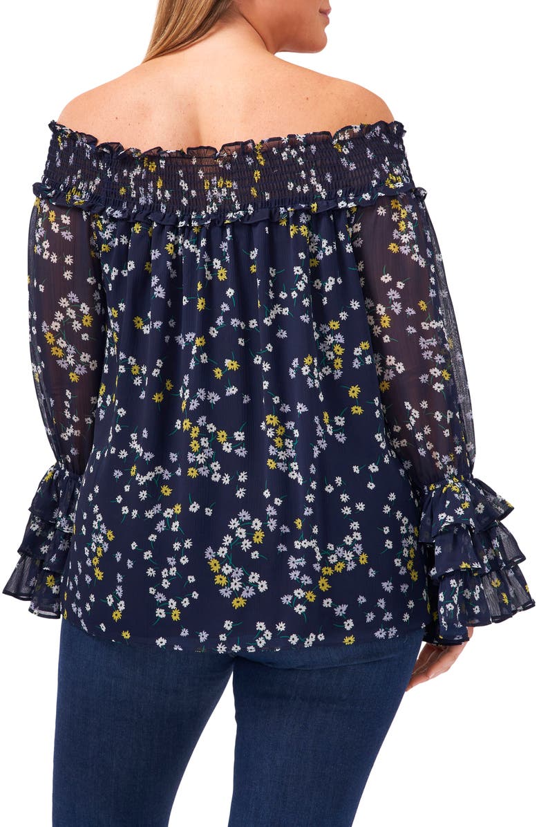 CeCe Print Off the Shoulder Chiffon Blouse, Alternate, color,