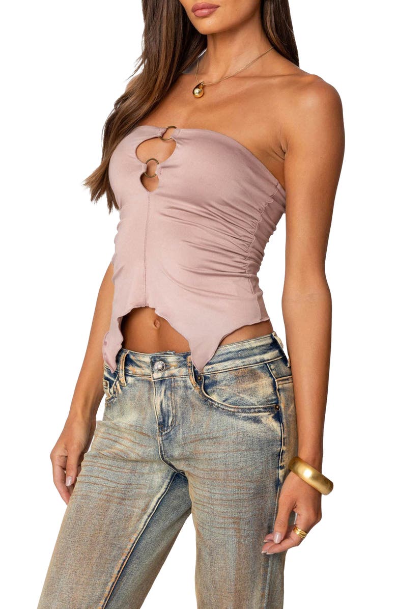 EDIKTED Ring Cutout Asymmetric Strapless Top, Alternate, color, 