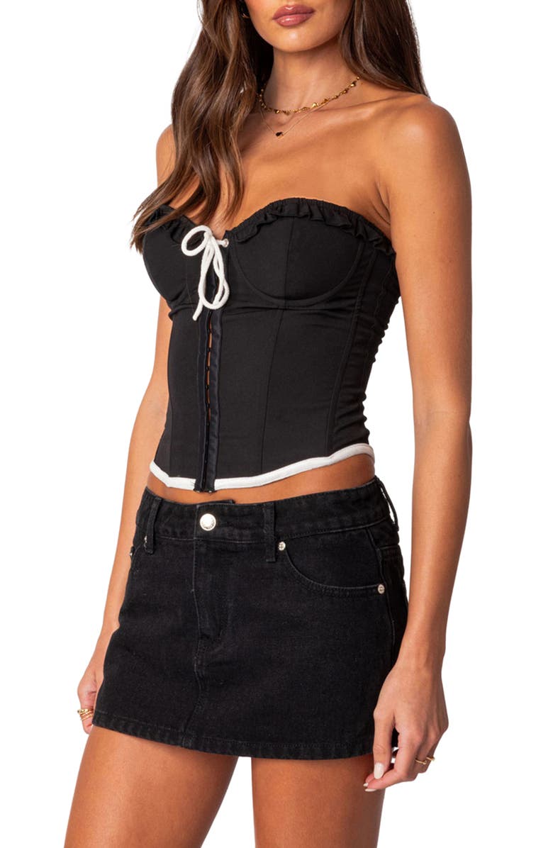 EDIKTED Abbey Ruffle Trim Corset Top, Alternate, color, Black