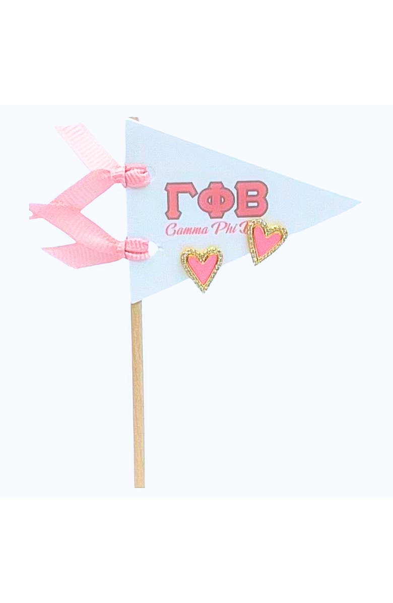 Color Shout Gamma Phi Beta Heart Stud Enamel Earrings on Sorority Pennant Flag, Main, color, Yellow Gold