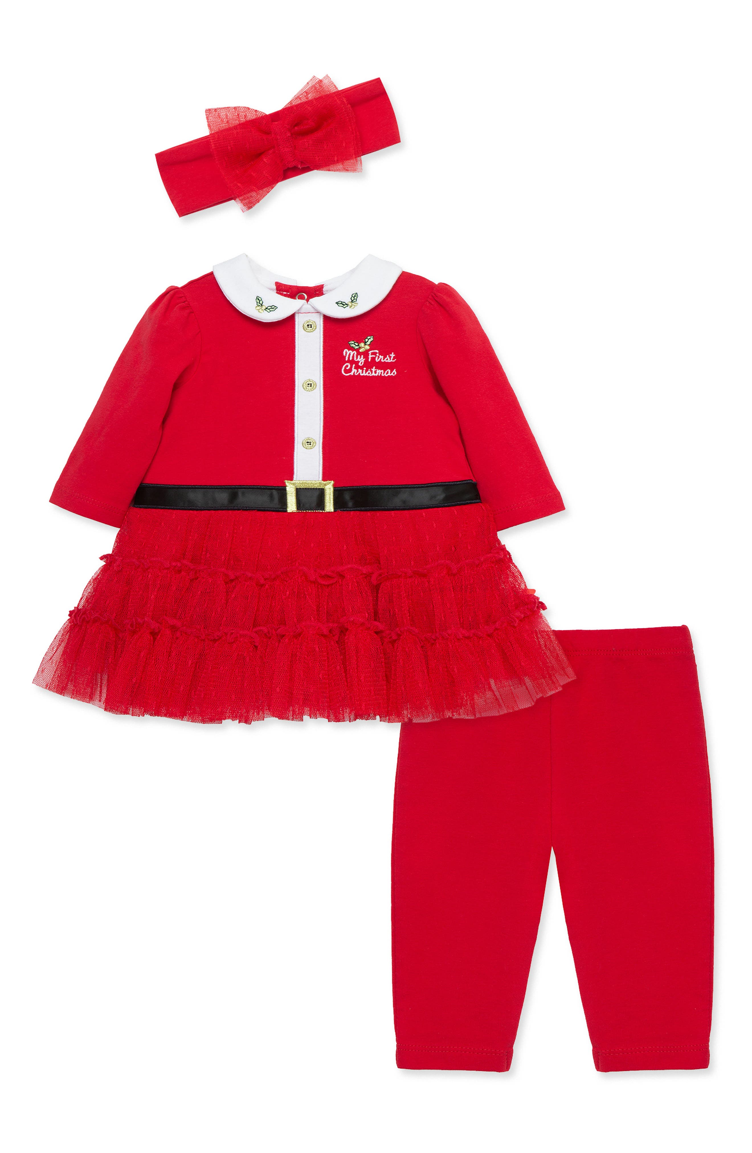 Little Me My First Christmas Santa Tutu Dress, Leggings & Headband Set