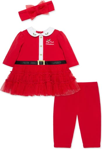 My First Christmas Santa Tutu Dress, Leggings & Headband Set