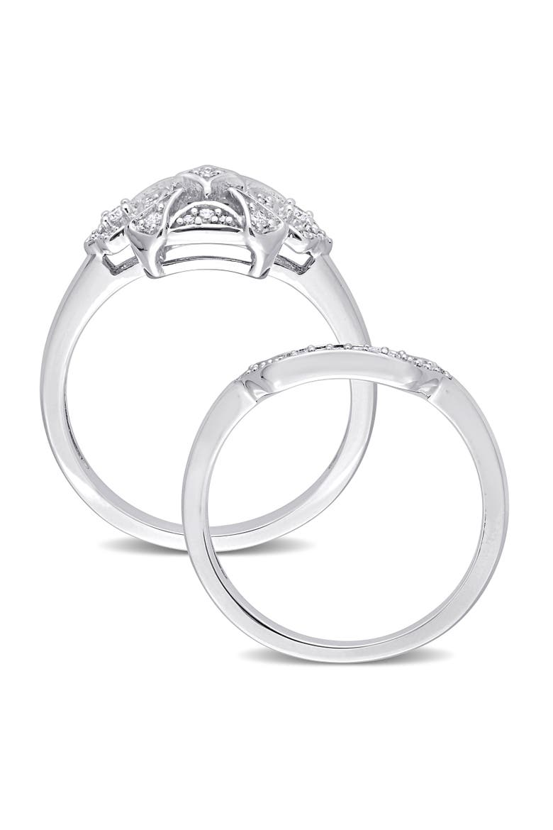 Diamond Vintage Bridal Ring Set, Alternate, color, Sterling Silver