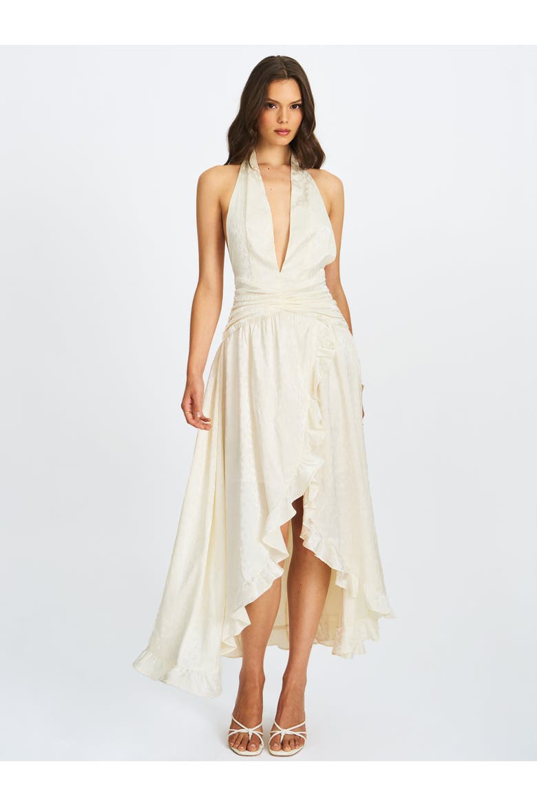 Nalani Floral Ruffled Halter Maxi Dress, Alternate, color, Ivory