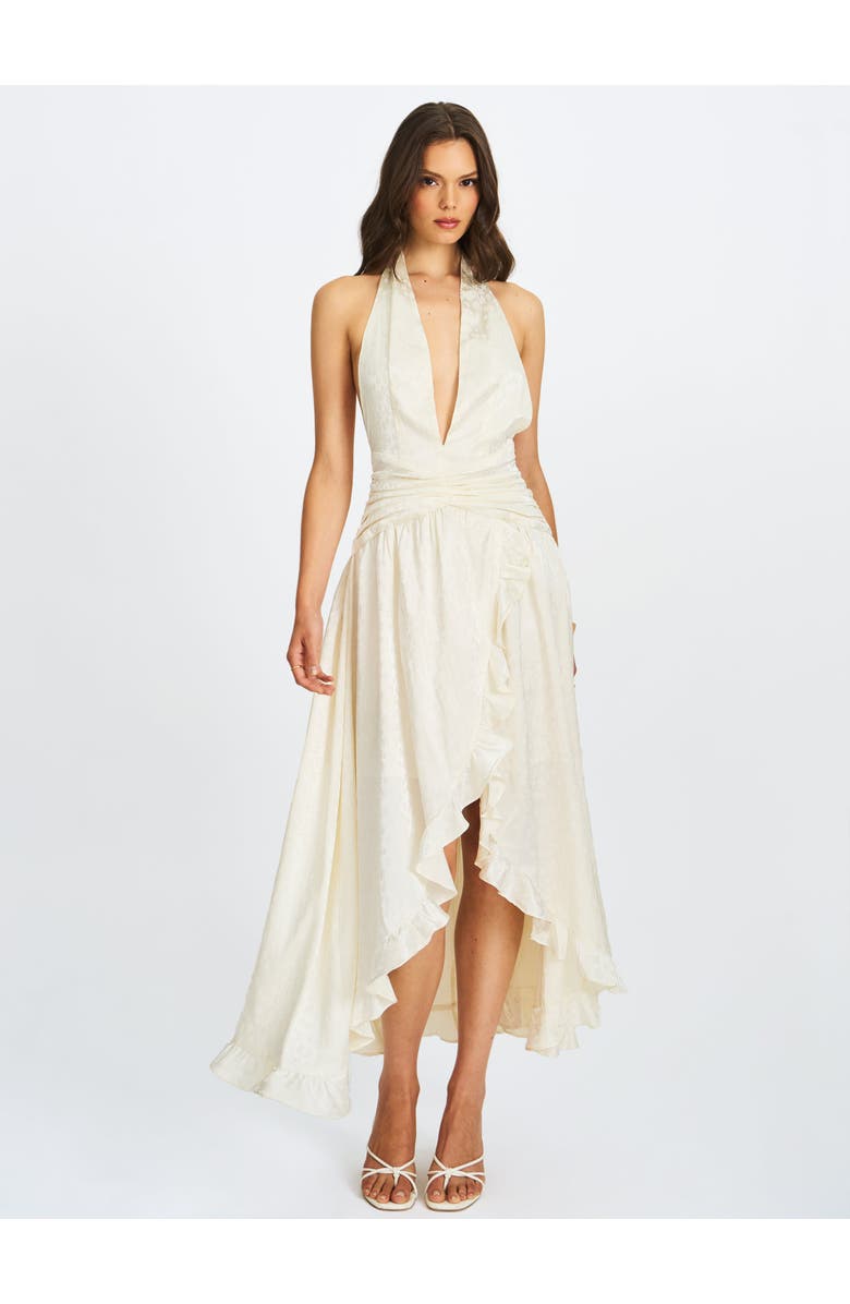 Miss Circle Nalani Floral Ruffled Halter Maxi Dress, Alternate, color, Ivory