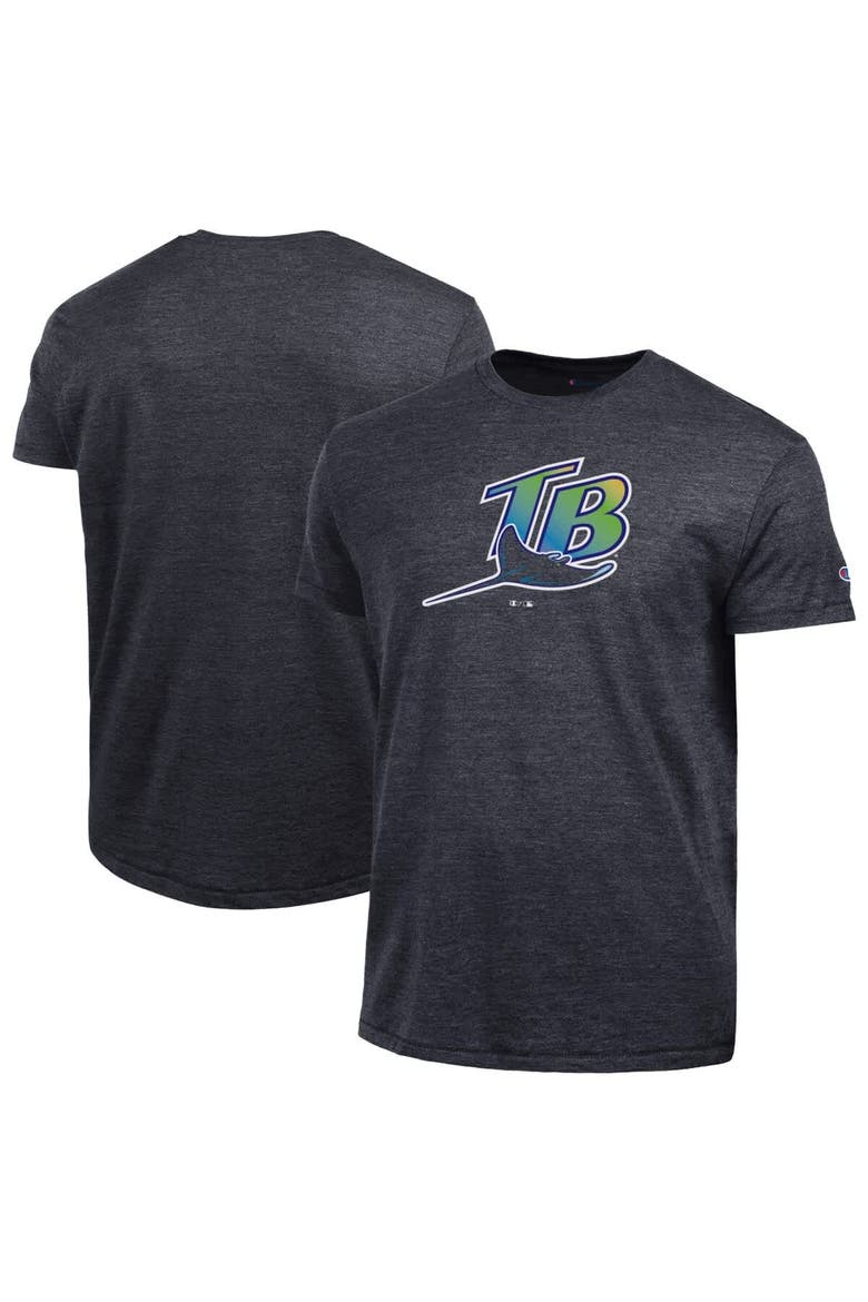 Men's Champion  Black Tampa Bay Rays Cooperstown Logo Tri-Blend T-Shirt, Main, color, Black