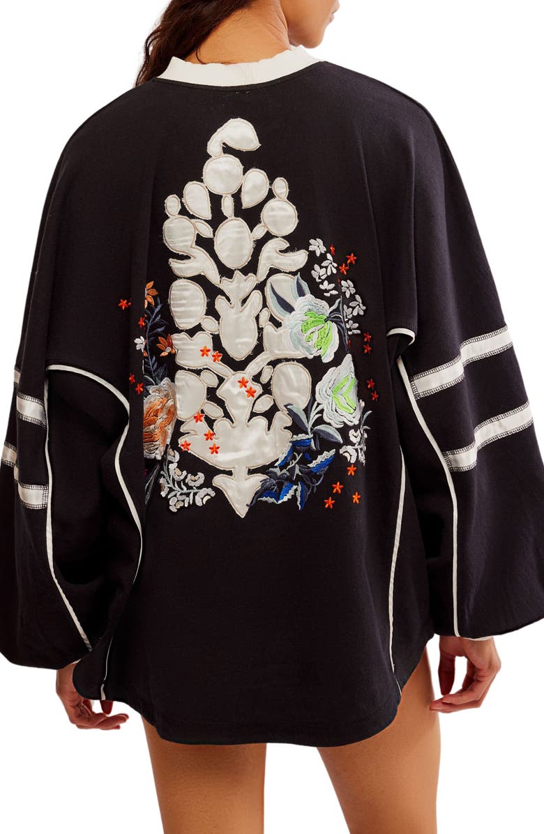 Free People Appliqué Balloon Sleeve Rugby Shirt, Alternate, color, 