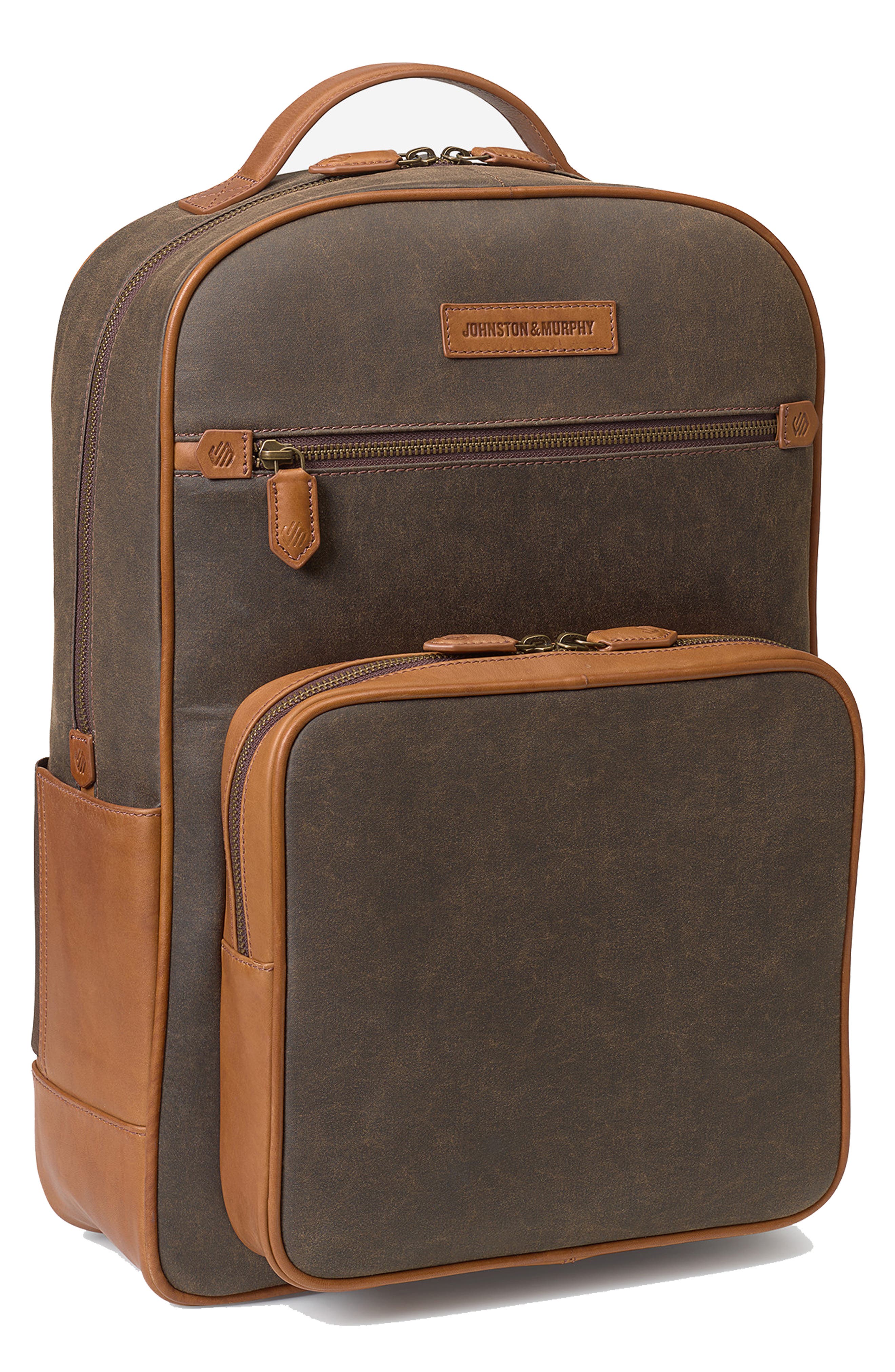 Johnston & Murphy Rhodes Cotton Canvas & Leather Backpack, Main, color, Brown Antique Cotton/ Tan Full