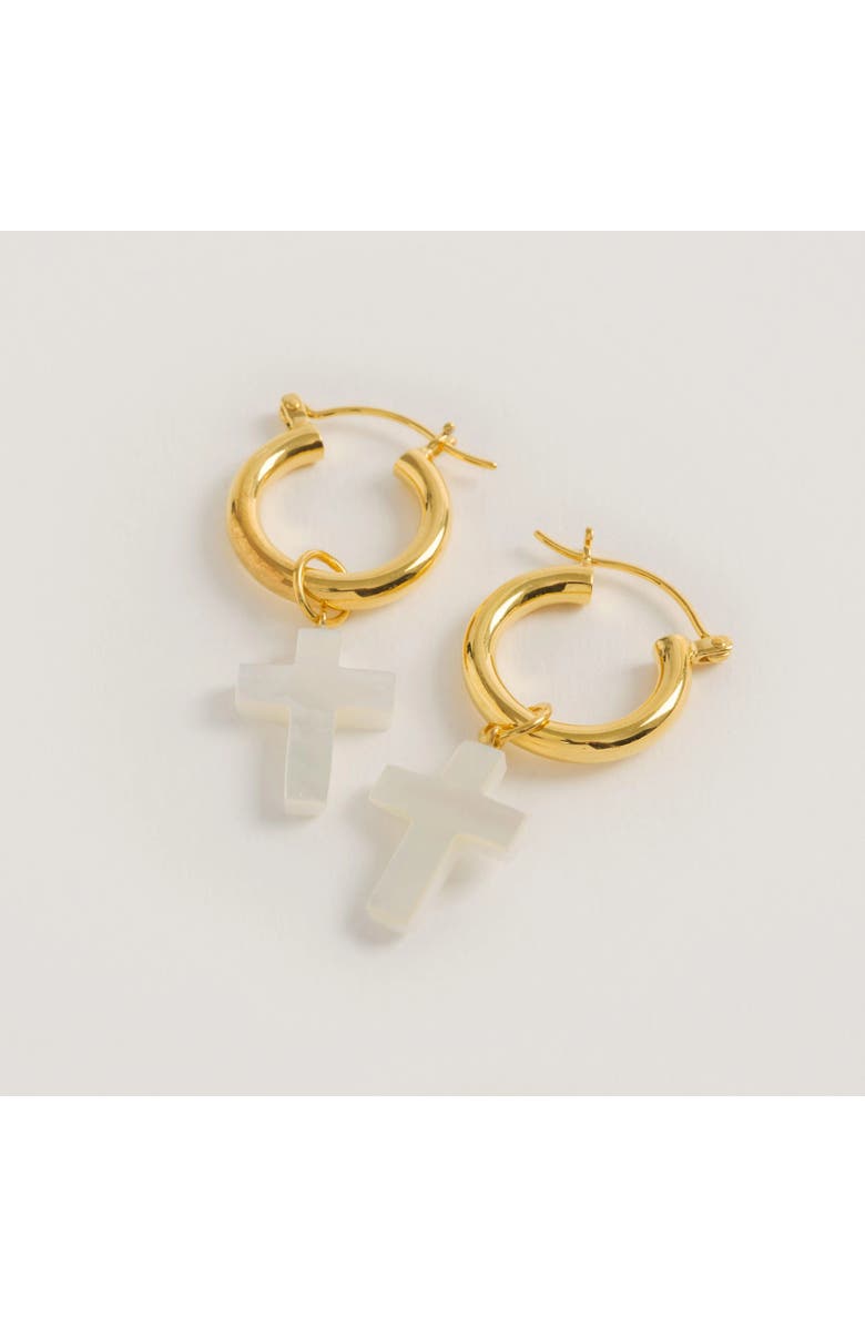 Freya Rose Gold Mini Hoops with Detachable Cross Charms, Alternate, color,