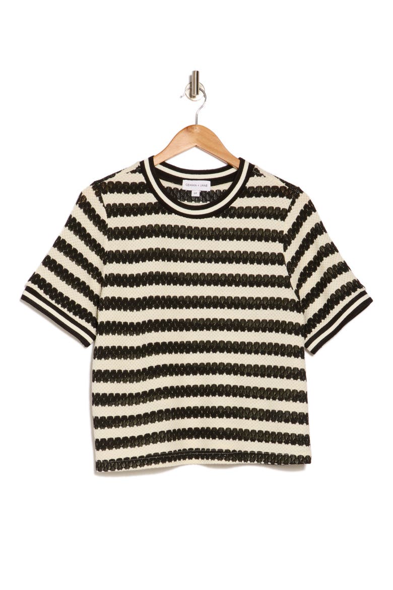 Jacquard Stripe Top, Alternate, color, BLACK/ CREAM